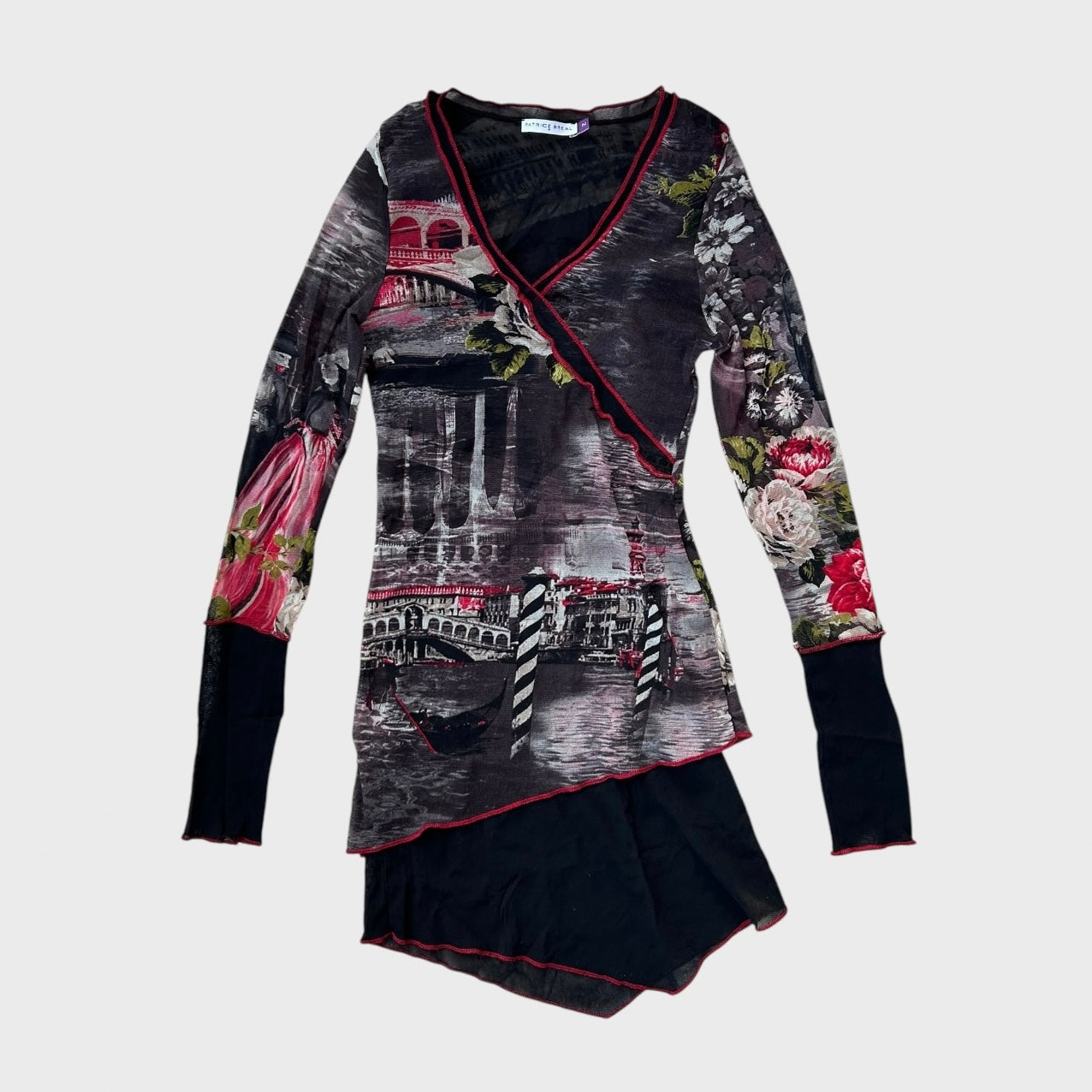 Asymmetrical floral mesh longsleeved top