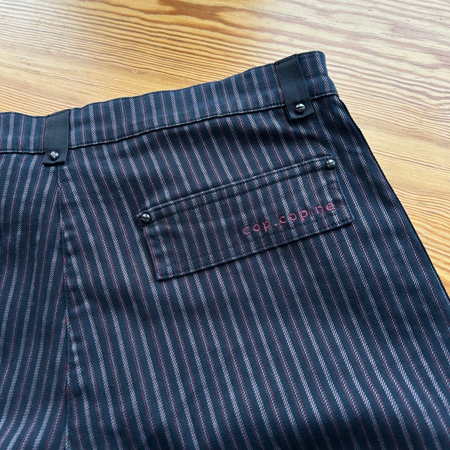 Cop Copine Navy Pinstripe Wide Leg Trousers - M/L