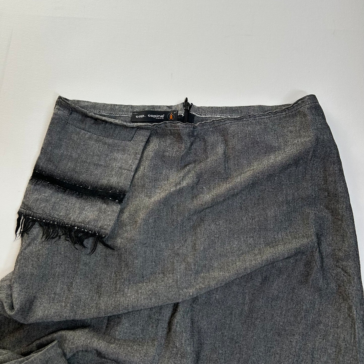 Cop Copine Grey Maxi Skirt with Frayed Hem and Pocket