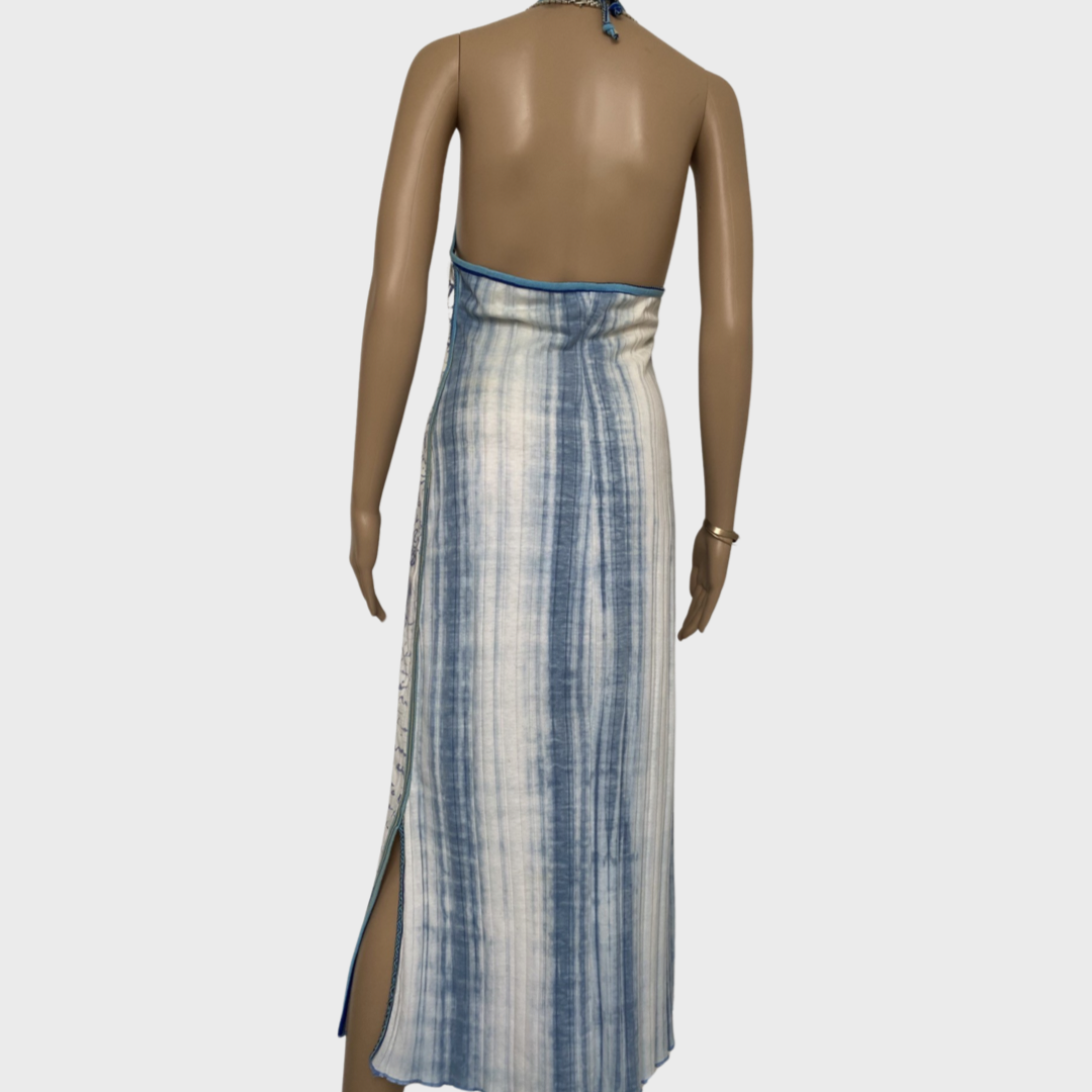graphic print face motif maxi dress