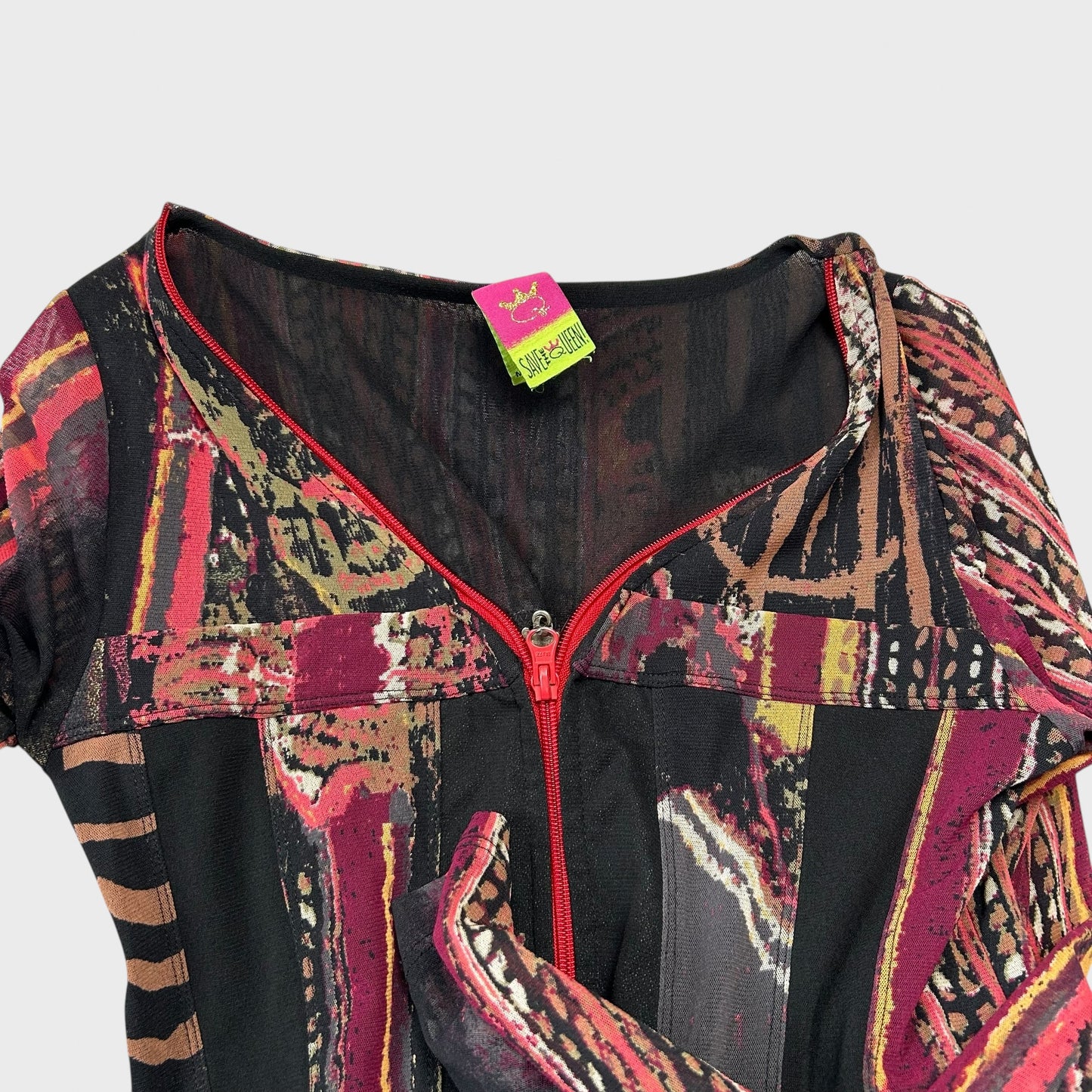 Save The Queen Graphic Zip-Up Midi Dress - L