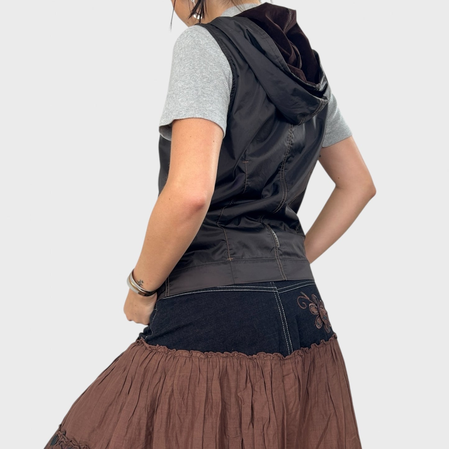 Cop Copine Technical Brown Zip Up Hooded Vest - M