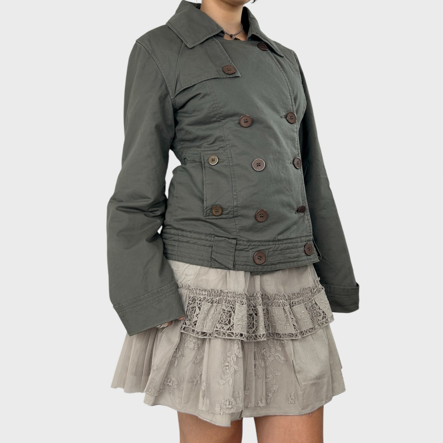 Khaki Button-Up Jacket - M