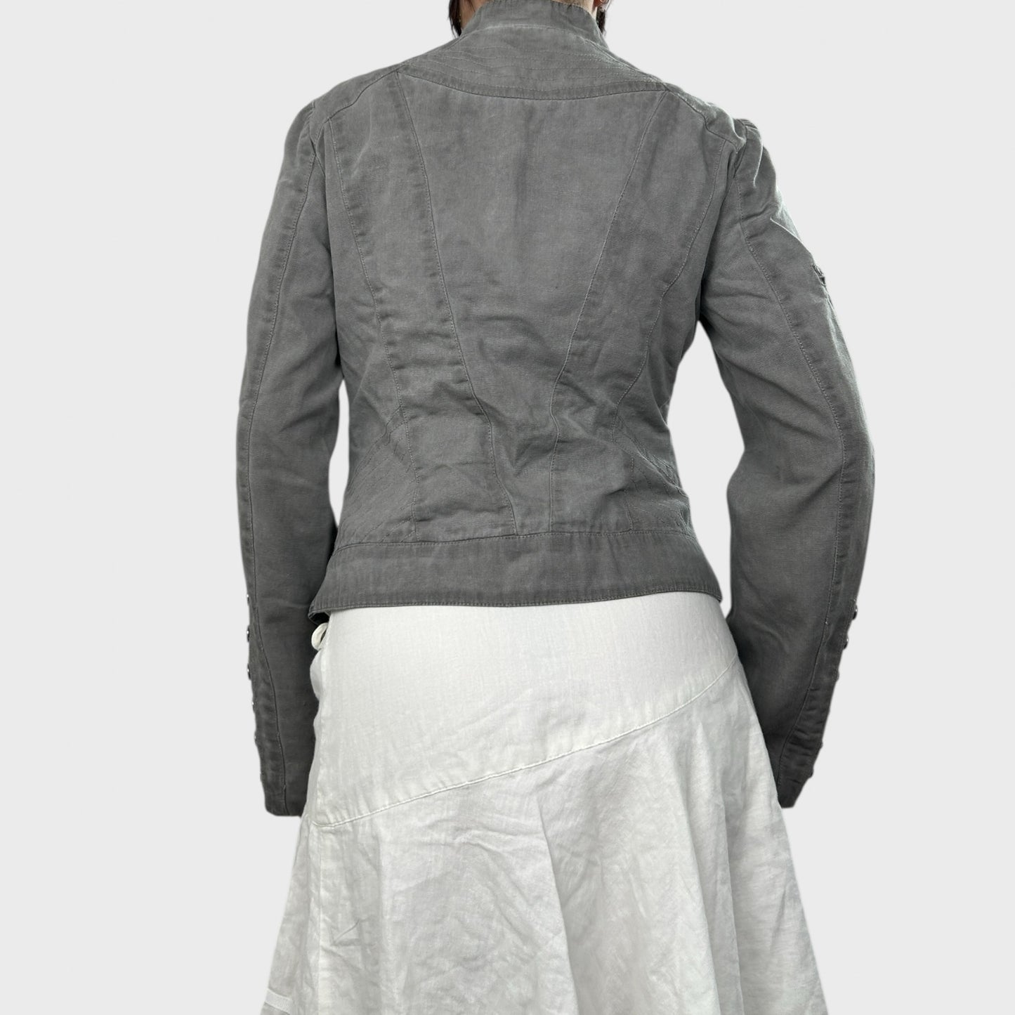 Grey High Neck Zip-Up Jacket - M