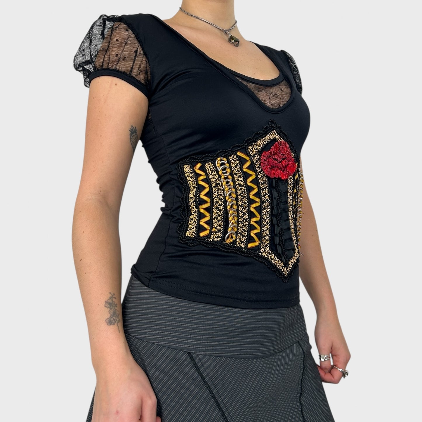 Save the Queen Bardot Top with Rose Print - S/M