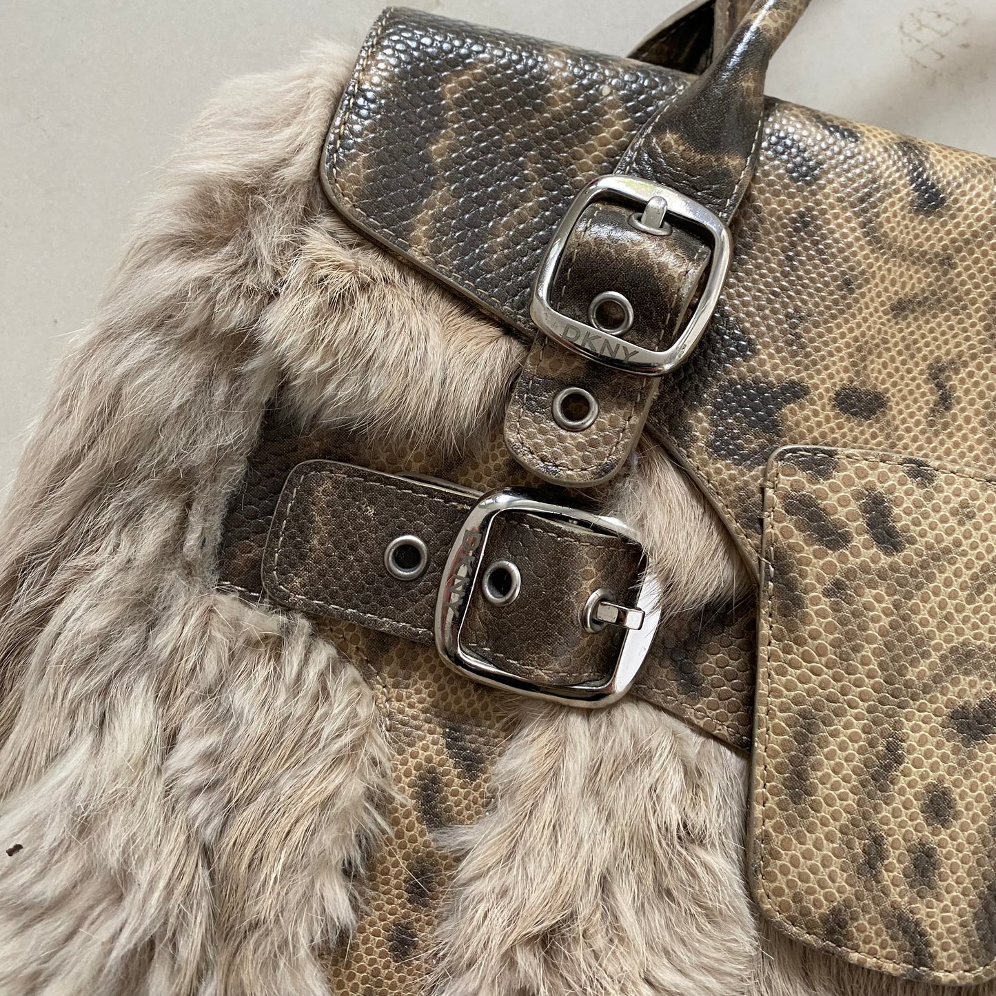 DKNY y2k fur lizard/sea snake handbag