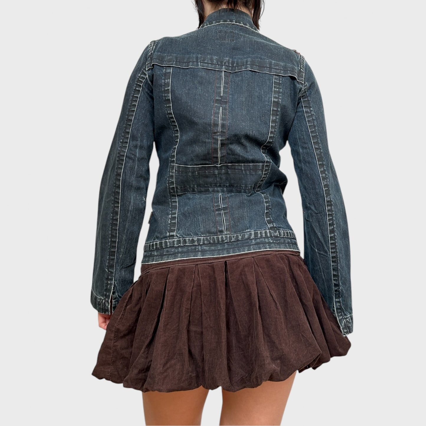 Denim Zip-Up Distressed Collared Jacket
