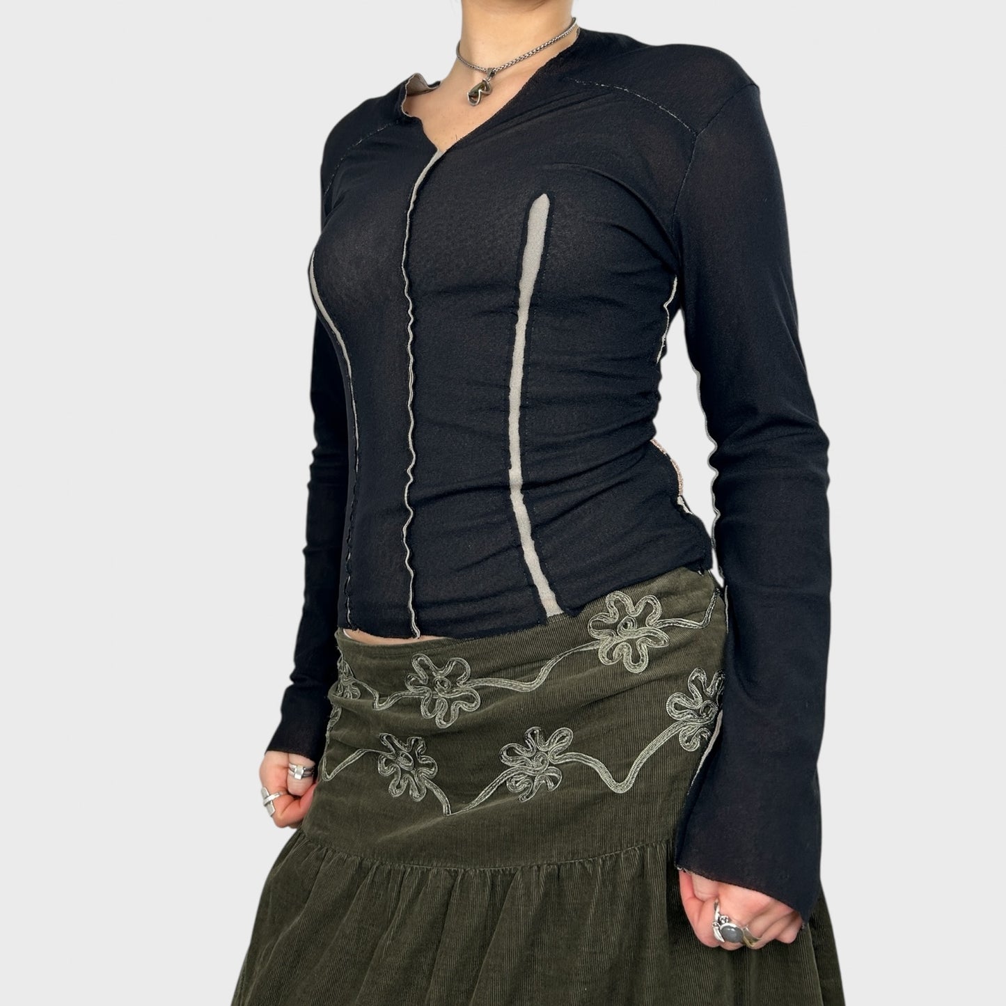 Cop Copine Black Mesh Long Sleeve Top – S