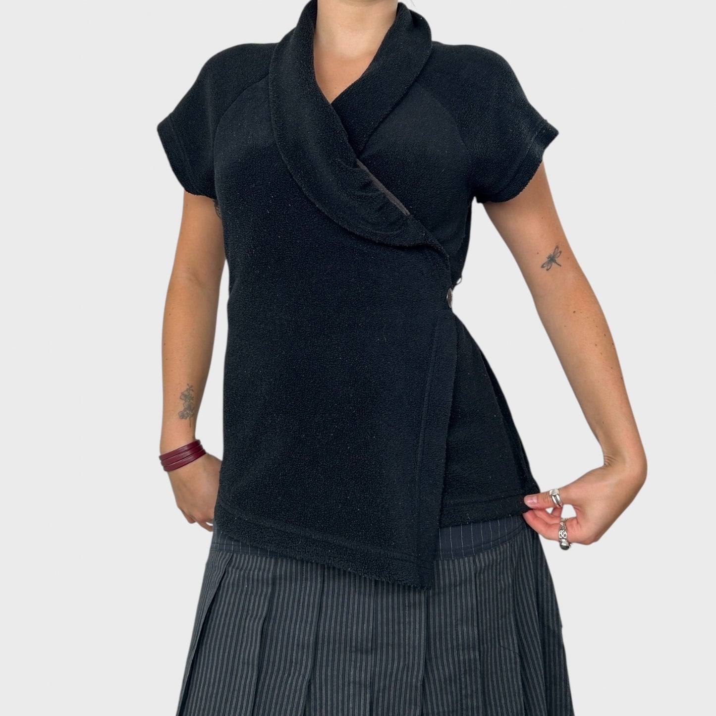 Cop Copine Black Fleece Wrap Top - M
