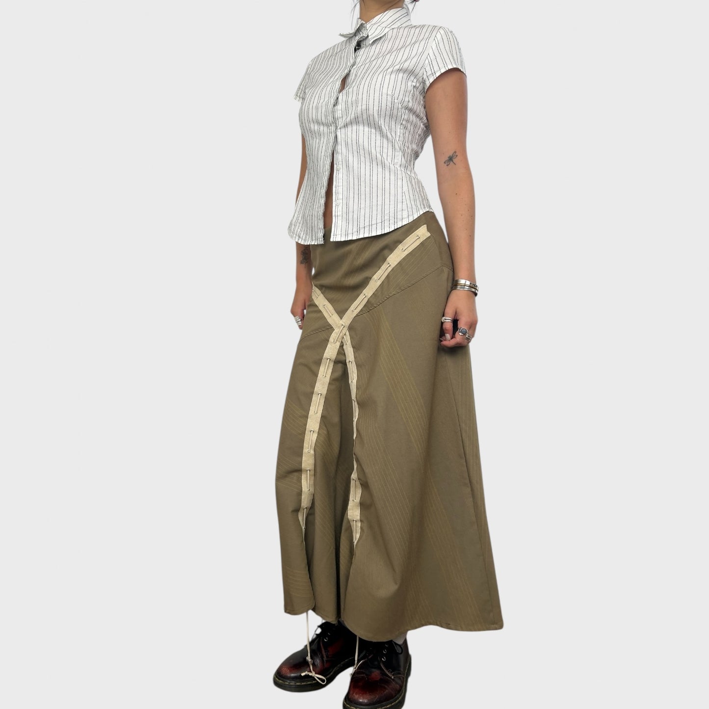Pinstripe Ruched Maxi Skirt - M