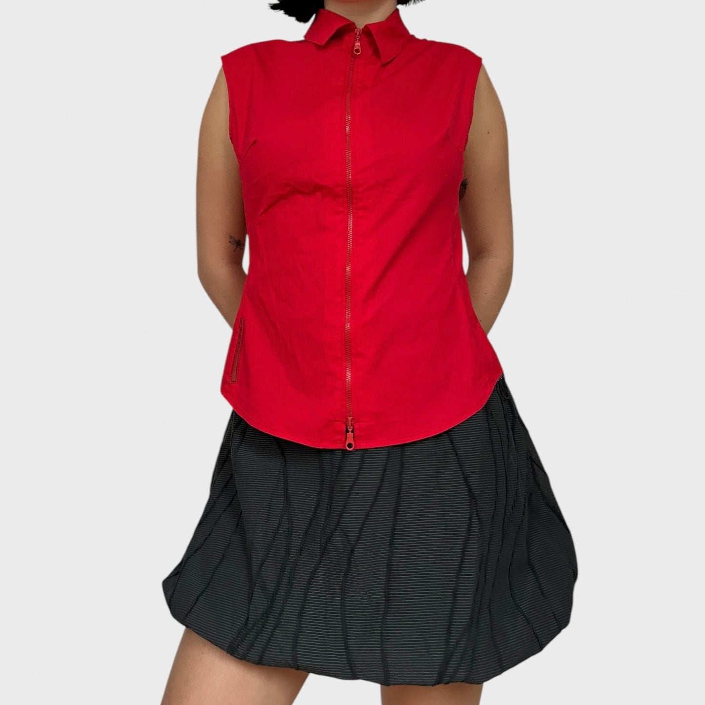 Prada Sport Red Fitted Sleeveless Double Zip Top
