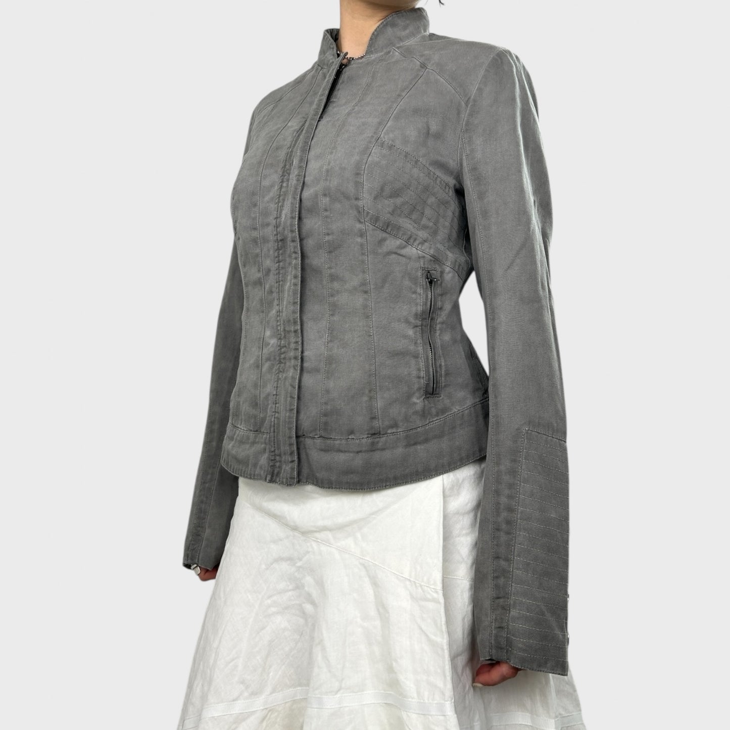Grey High Neck Zip-Up Jacket - M