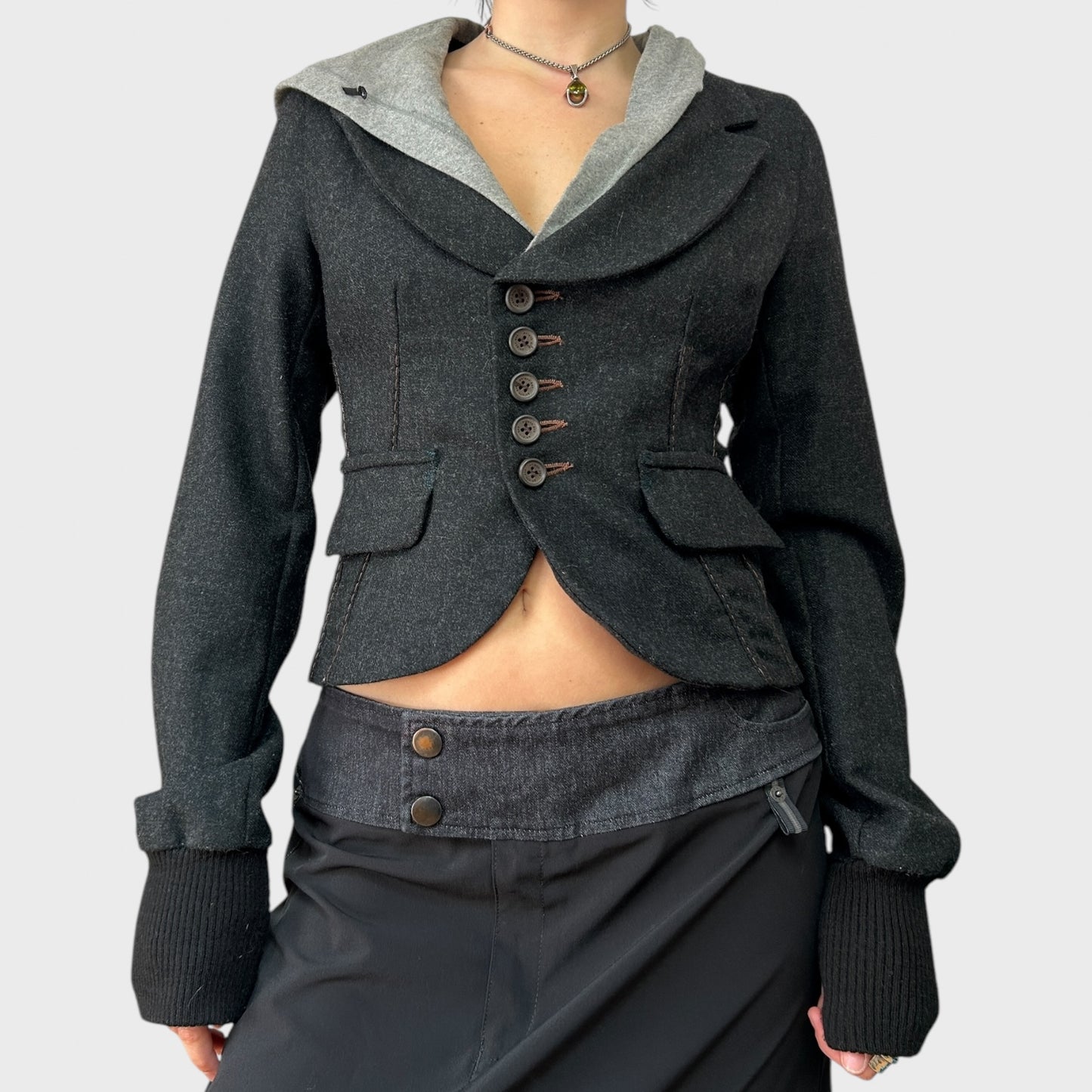 Cop Copine Structured Button-Up Jacket with Hood