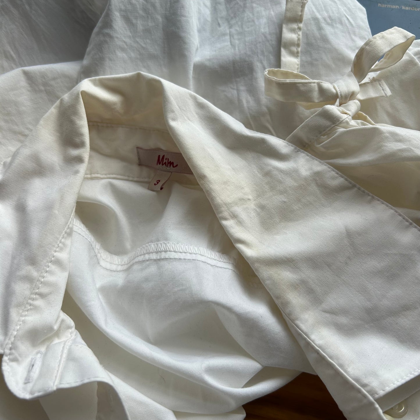 White Short Sleeve Blouse with Tie Sides - M/L