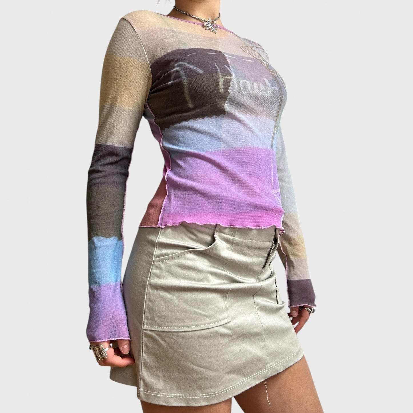 Cop Copine Graphic Mesh Long-Sleeved Top
