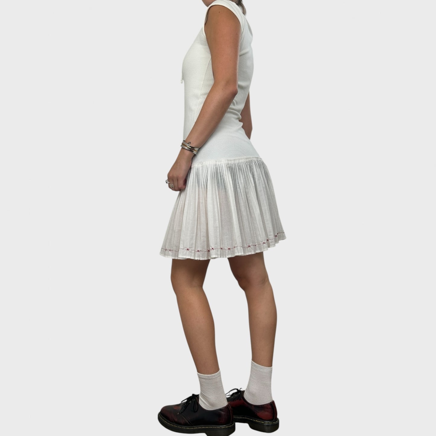 Cop Copine White Pleated Drop Waist Dress - XS/S