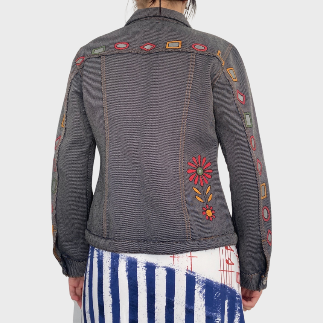 Vintage Miss Sixty grey denim jacket with colourful motifs