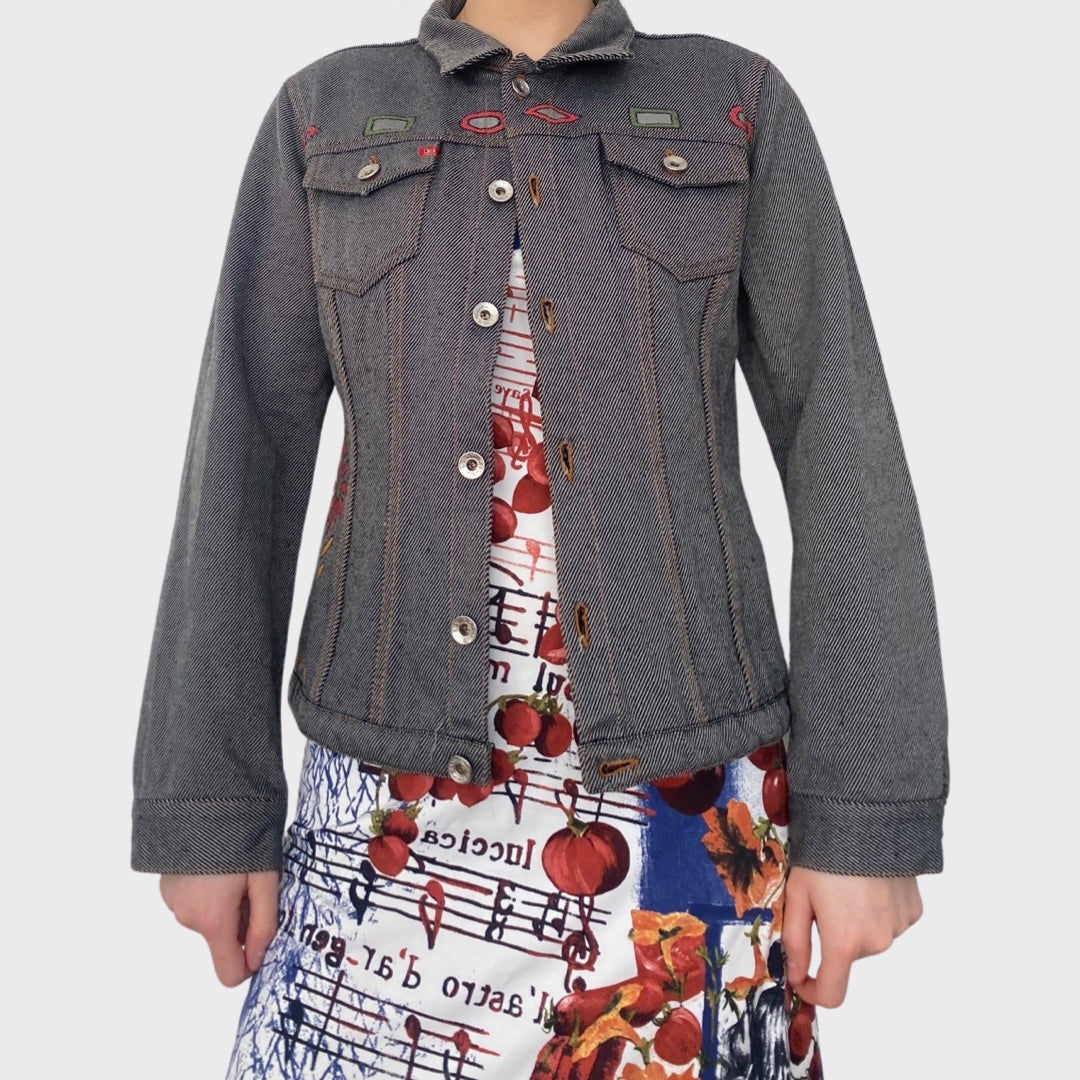 Vintage Miss Sixty grey denim jacket with colourful motifs
