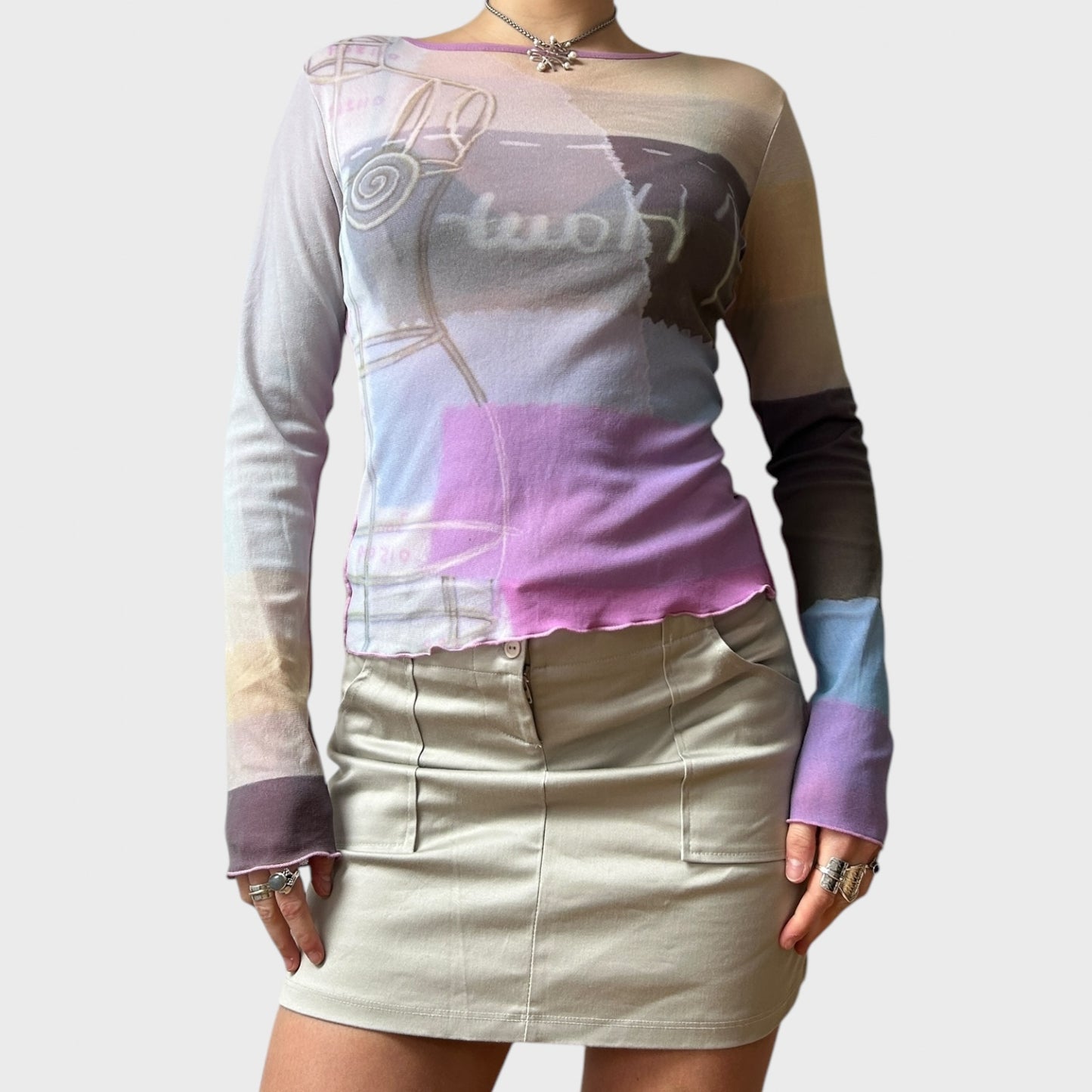 Cop Copine Graphic Mesh Long-Sleeved Top