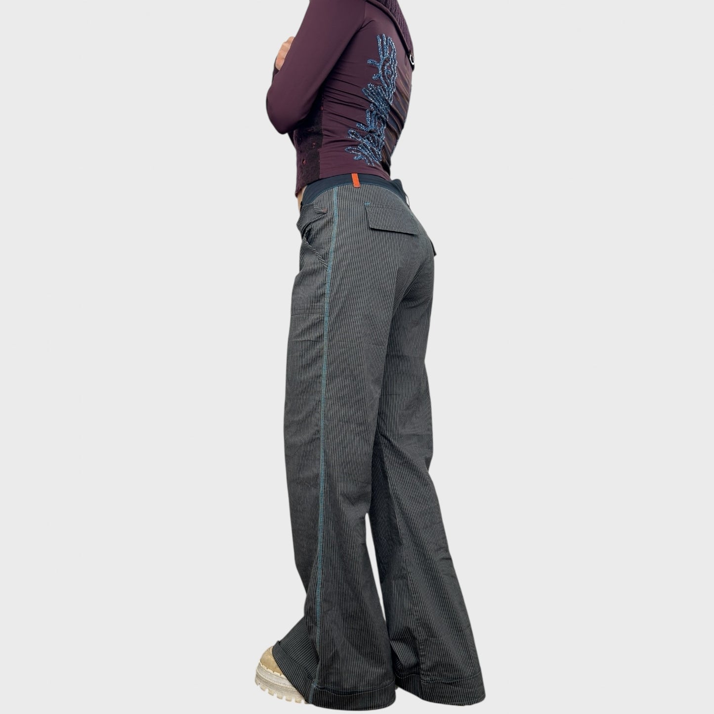 Cop Copine Grey Pinstripe Wide Leg Trousers - M/L