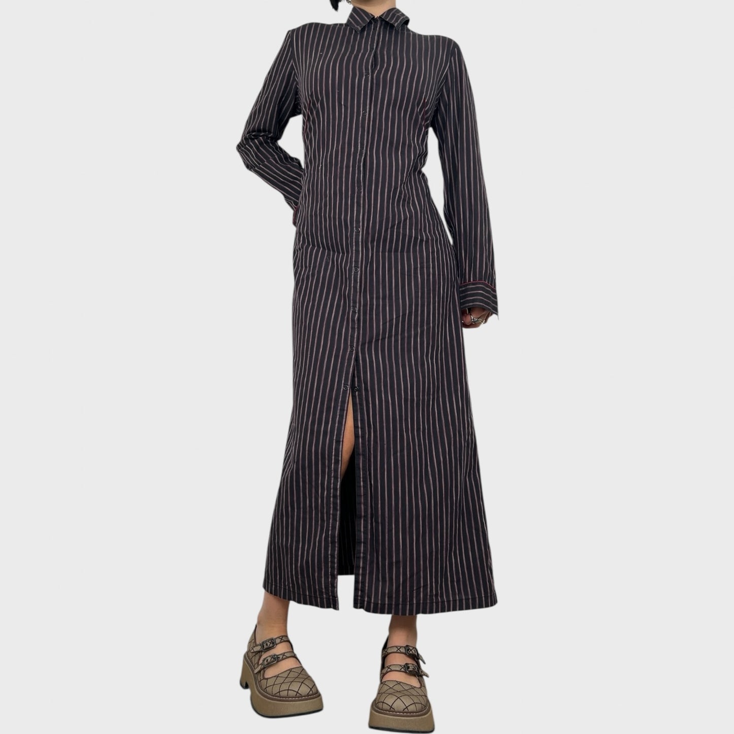 Cop Copine Striped Button Up Maxi Dress - L