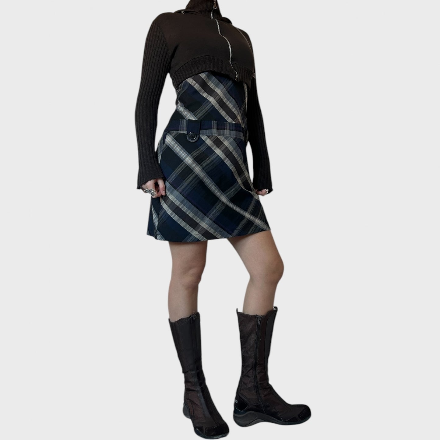 Checkered/Plaid Navy and Grey Mini Dress