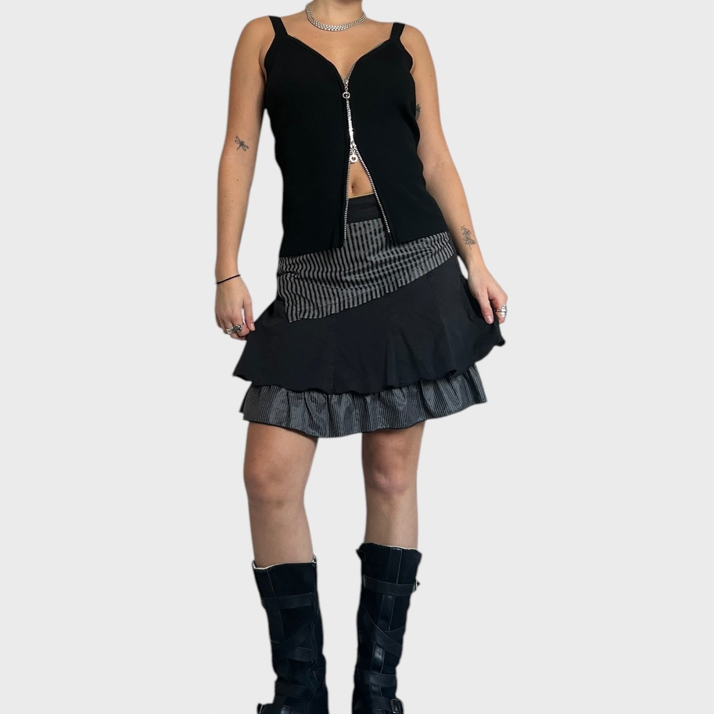 Black layered mini skirt