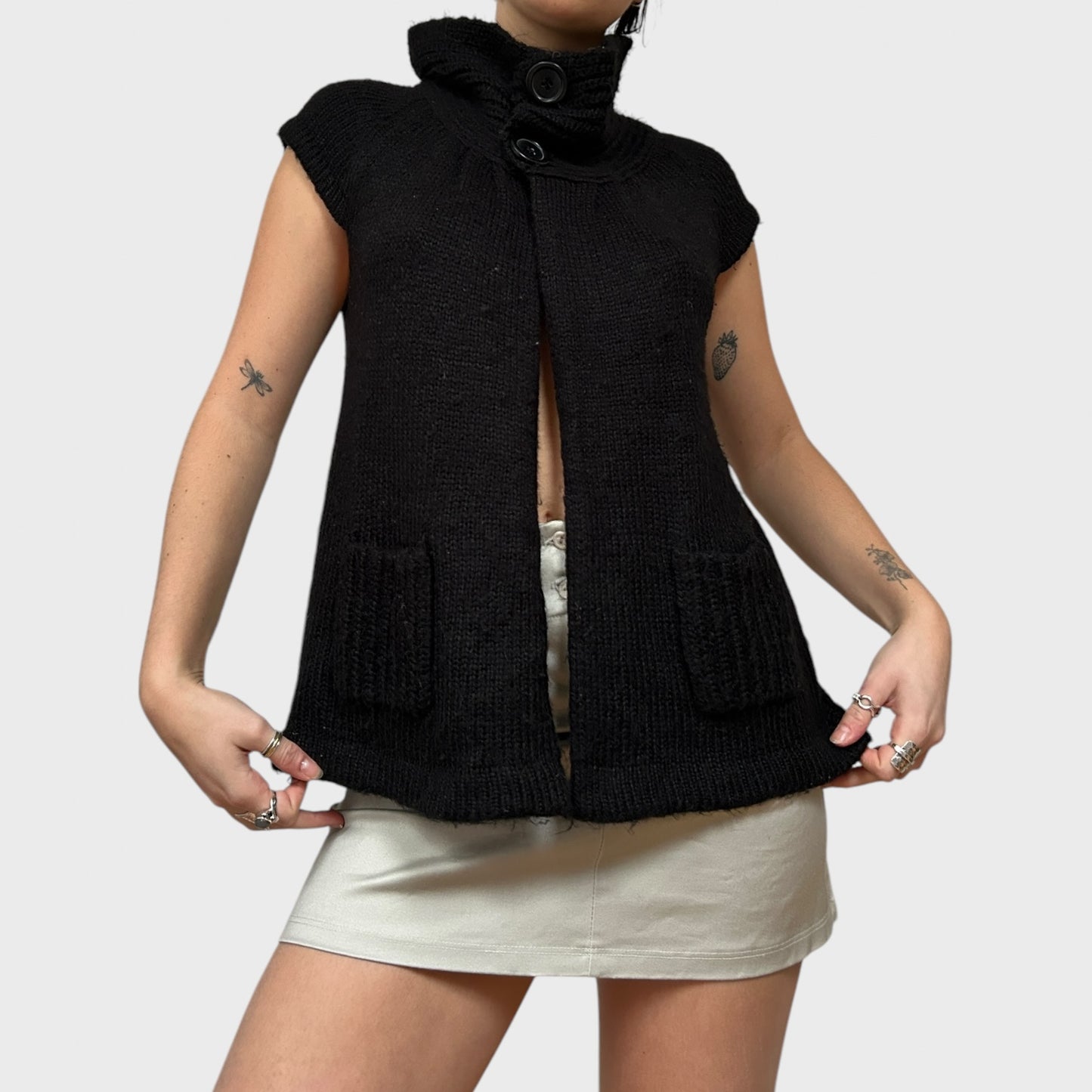 Black Button-Up Split Hem Jumper