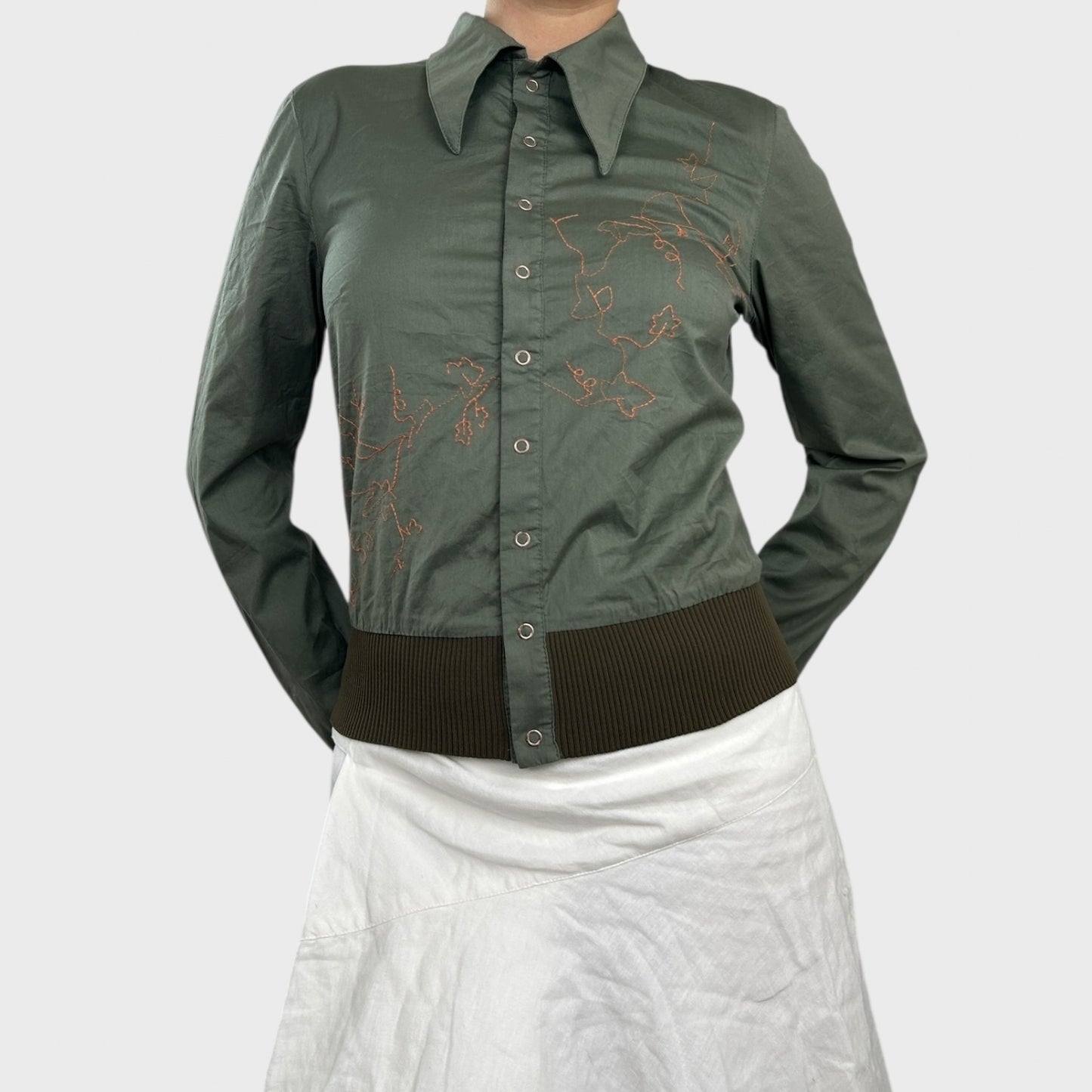 Cop Copine Khaki Collared Button-Up Blouse - M