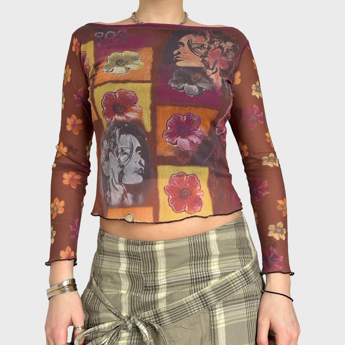 Vintage graphic mesh top