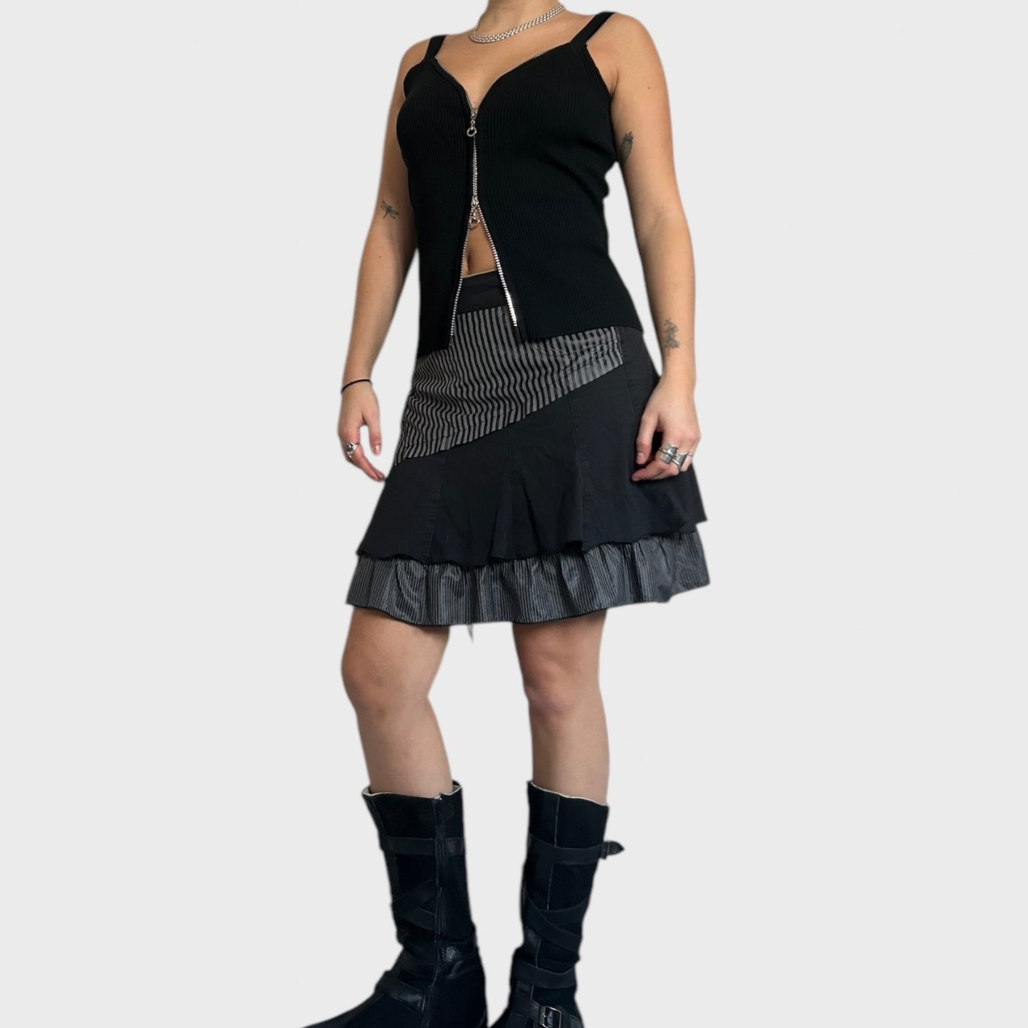 Black layered mini skirt