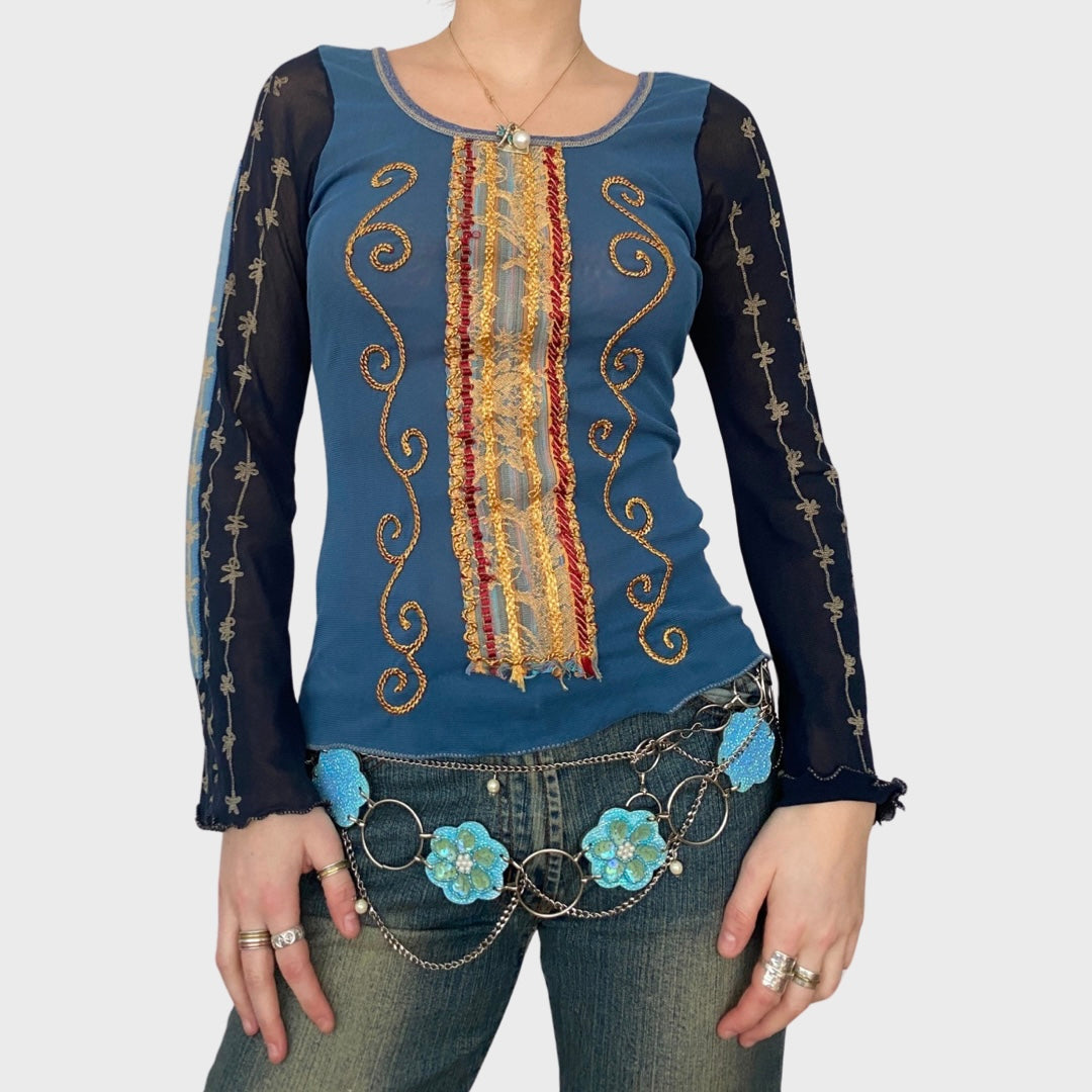 Save the Queen bell sleeve mesh top
