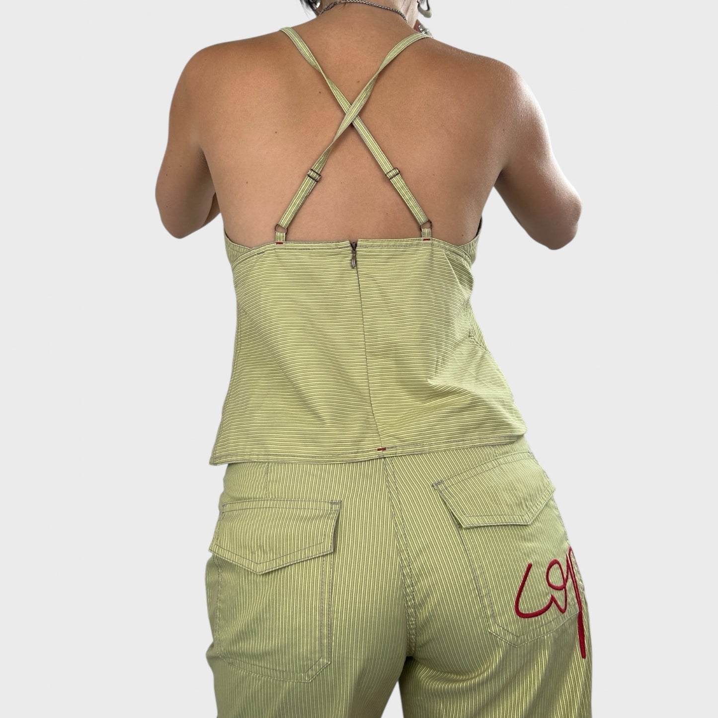 Cop Copine Striped Cross Strap Cami Logo Top - L