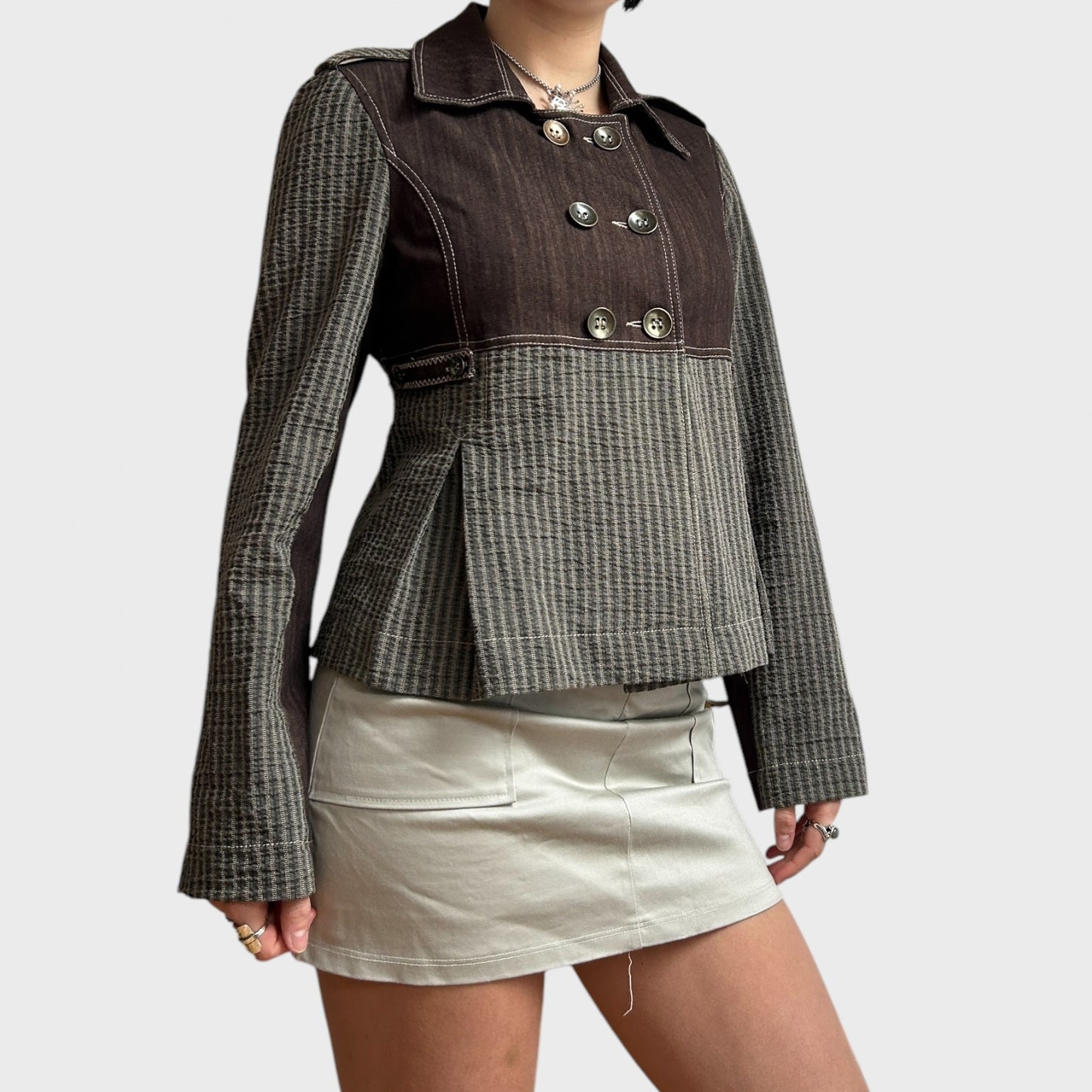 Striped Button-Up Double-Breasted Jacket