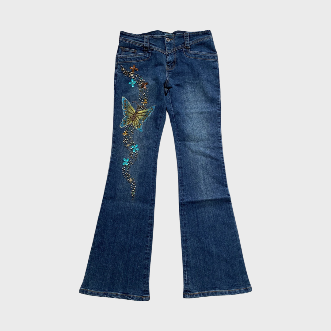 Deadstock beaded butterfly jeans, new with tags
