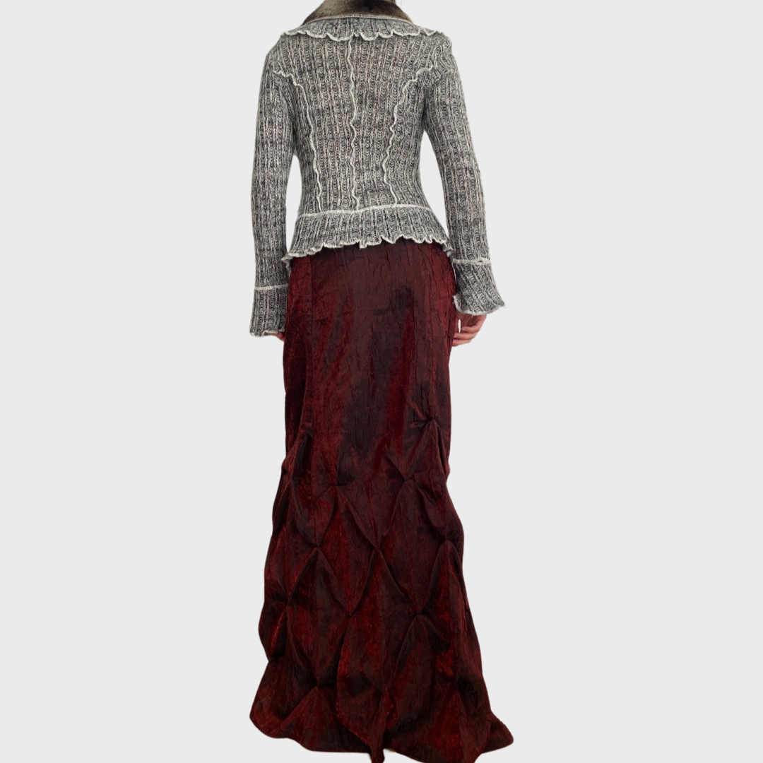 Shimmery ruched burgundy maxi skirt ༺♱༻
