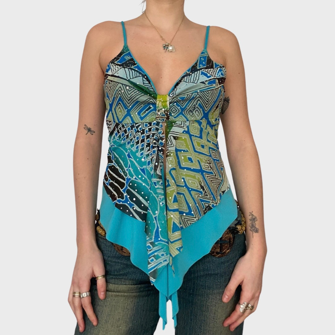 Mesh asymmetric fairy cami top