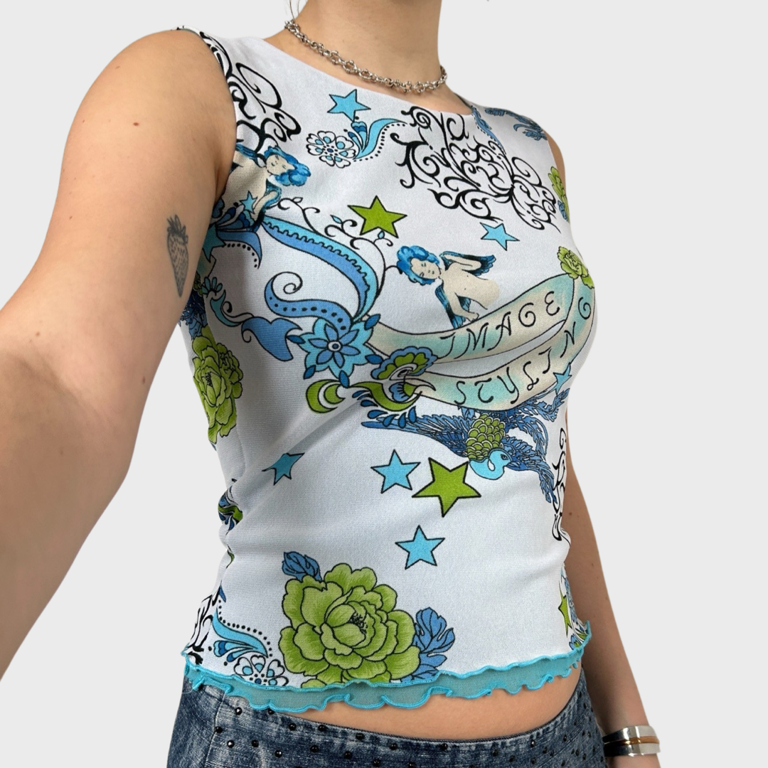 Vintage renaissance cherub mesh top