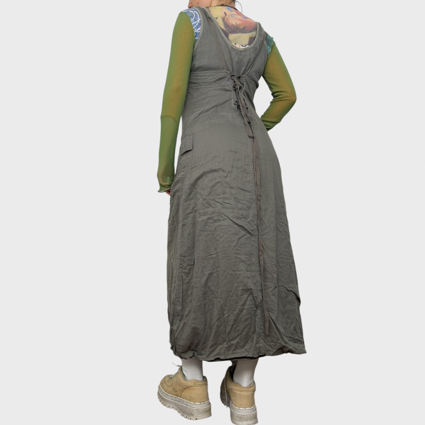 Cop Copine Khaki Tie Back Midi Dress - L