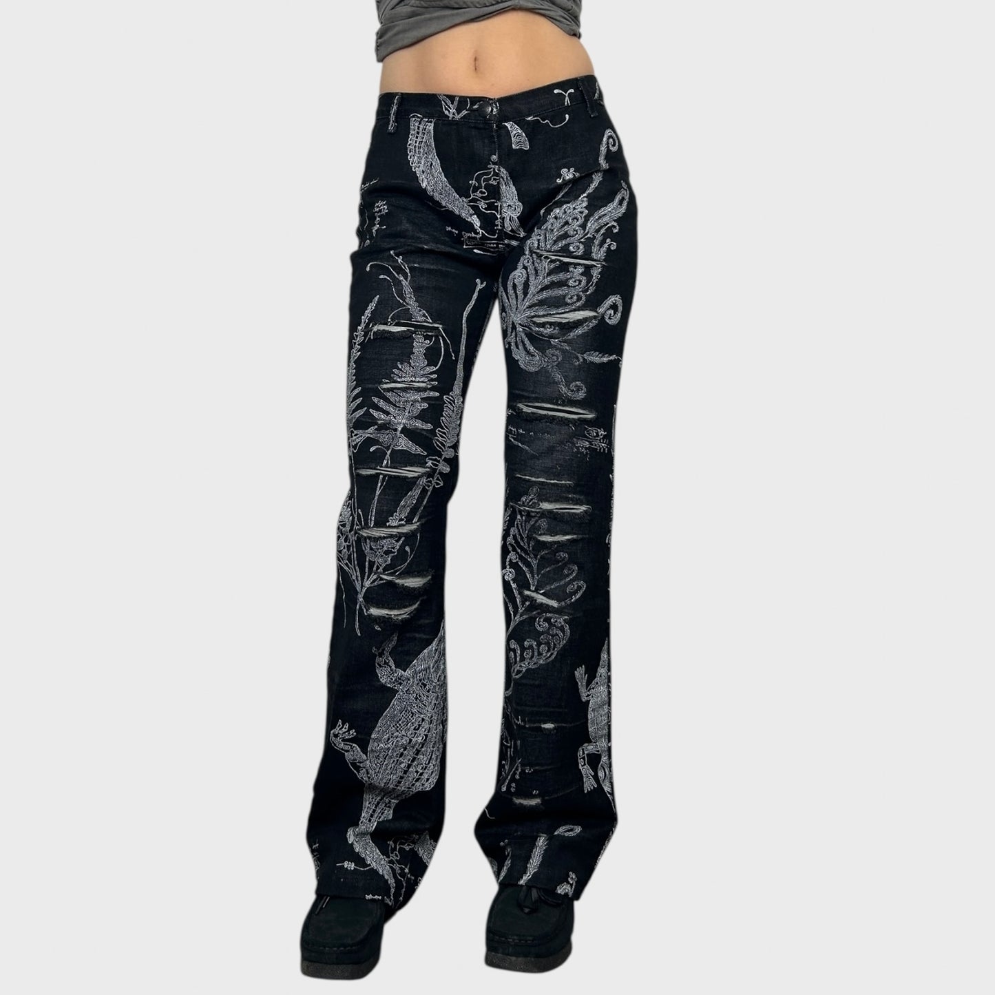 Cavalli Graphic Print Distressed Jeans - S