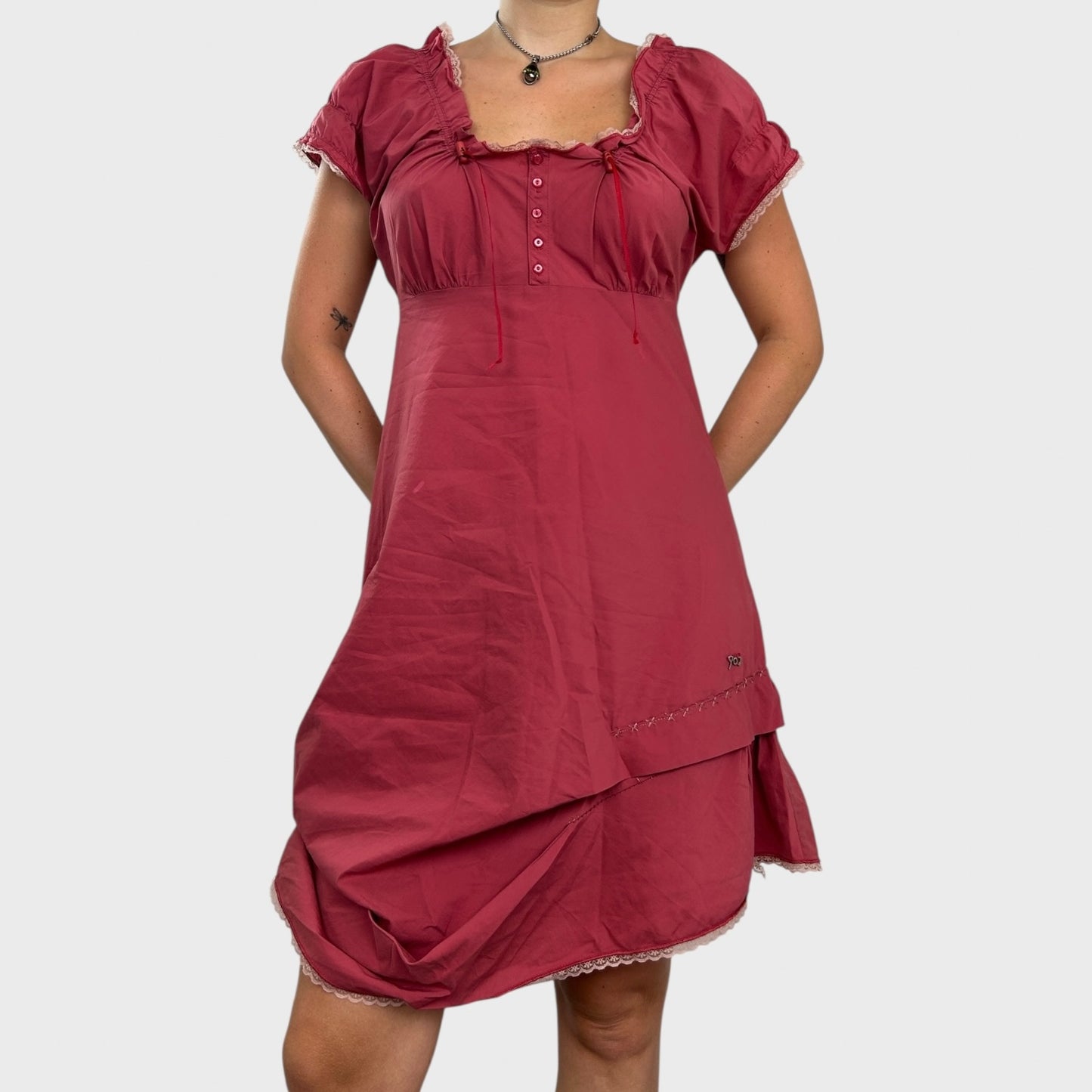 Dusty Red Cop Copine Frilly Summer Dress - S/M