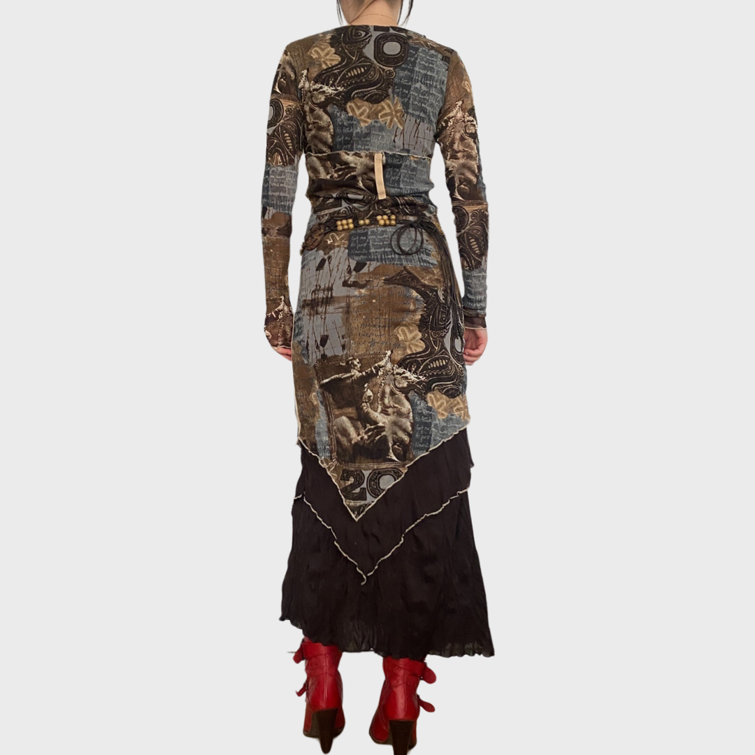 Mesh graphic print maxi dress