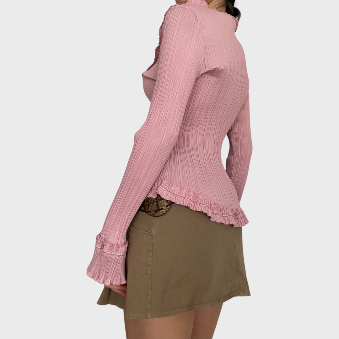 Dusty pink crinkle cut ruffle blouse