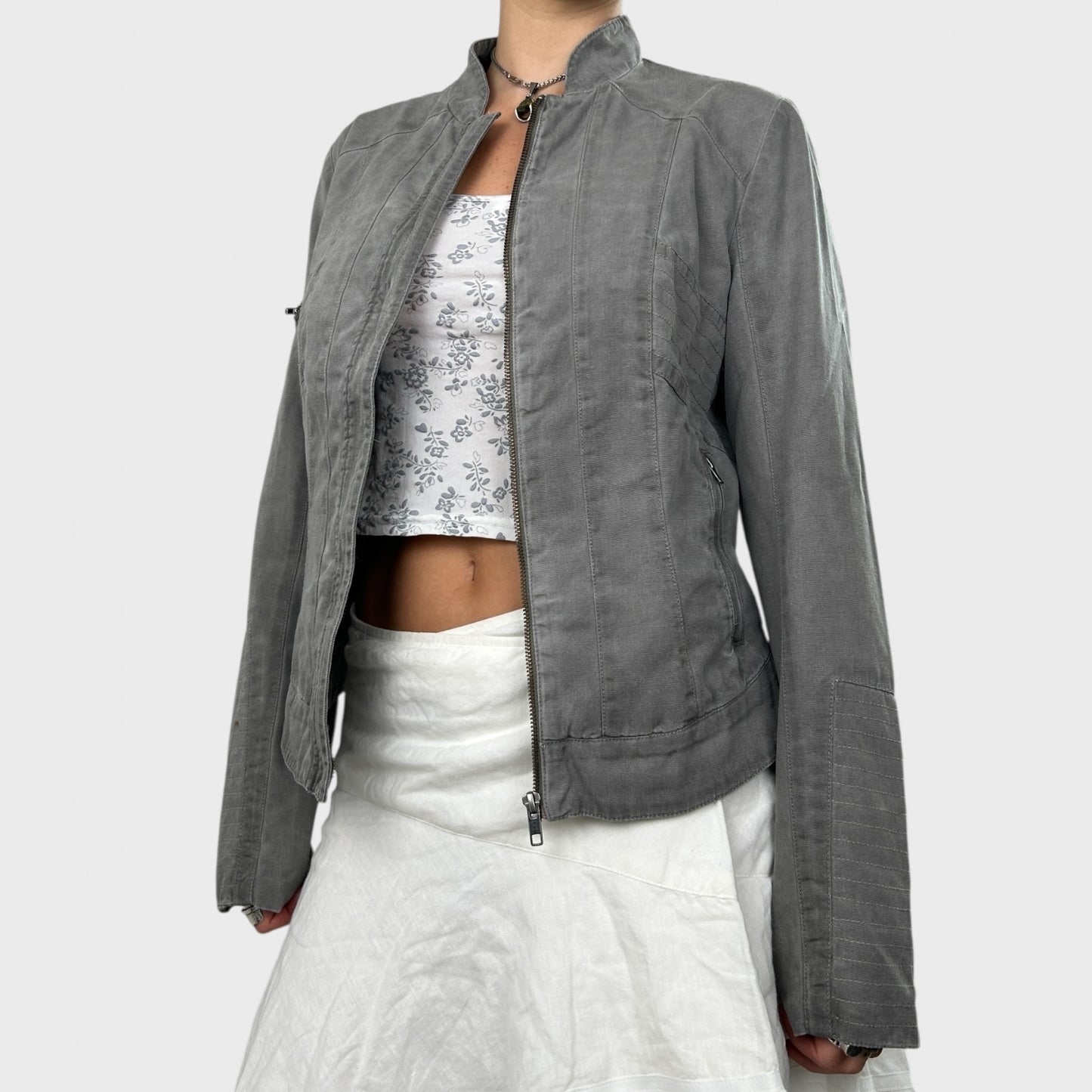 Grey High Neck Zip-Up Jacket - M