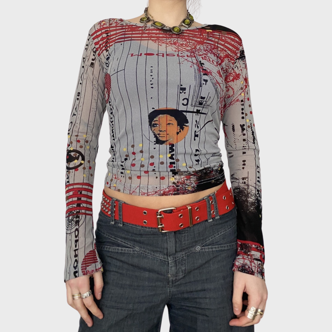 Vintage graphic mesh top