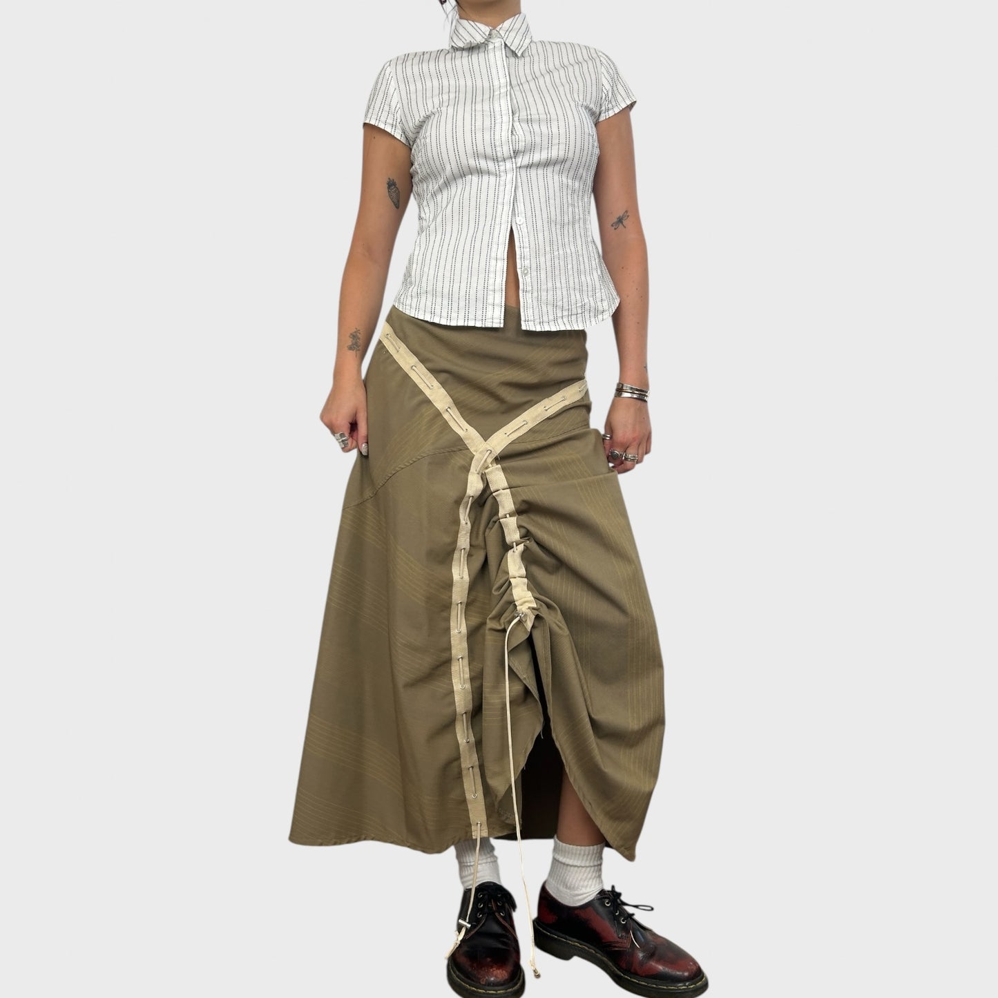 Pinstripe Ruched Maxi Skirt - M