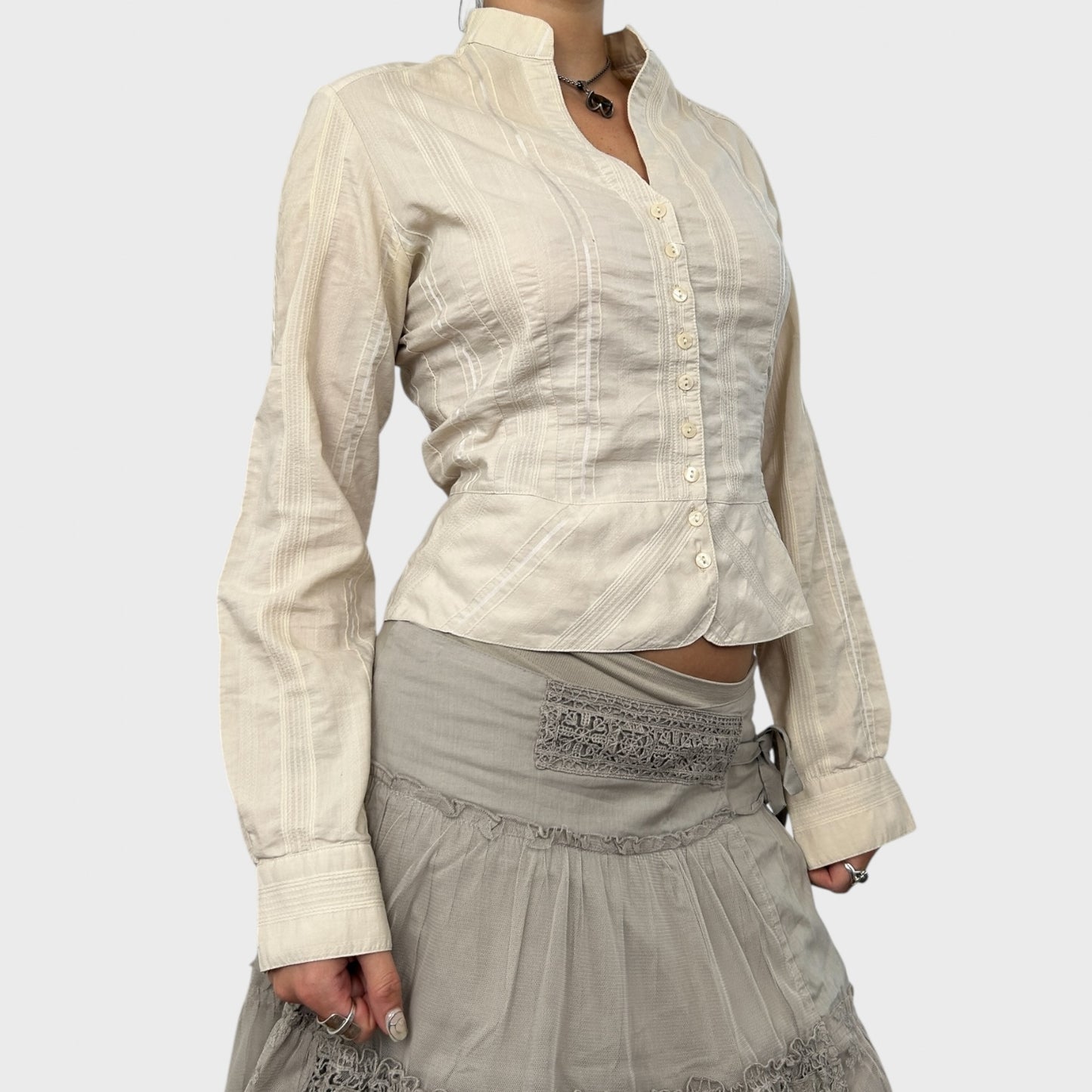 Pinstripe Button-Up Blouse - S