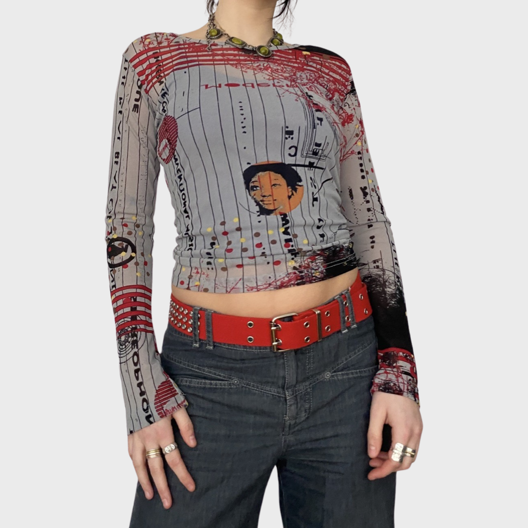 Vintage graphic mesh top