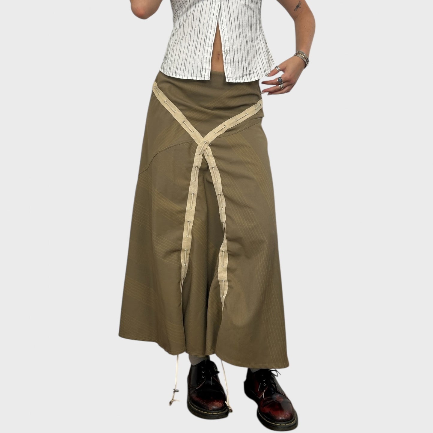 Pinstripe Ruched Maxi Skirt - M