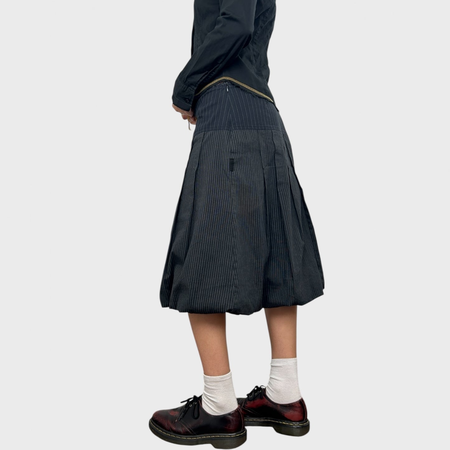 Cop Copine Pinstripe Pleated Midi Skirt - M/L